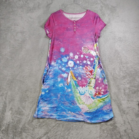 Leoma Lovegrove Other - Leoma Lovegrove Nightgown Small Colorful Art To Wear‎ Anchor Print Pockets Artsy